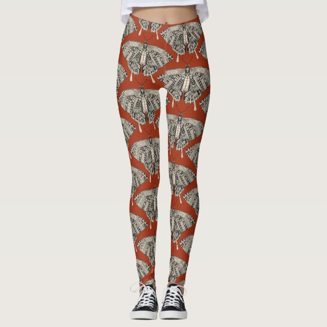 swallowtail butterfly terracotta black leggings (Front)