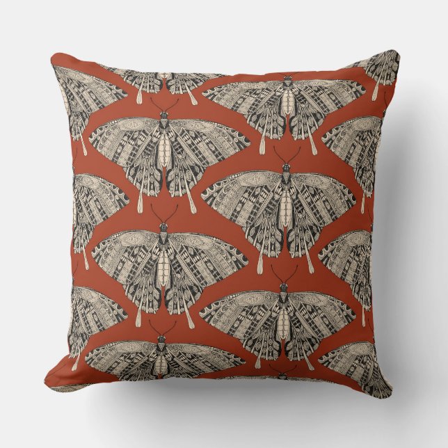 swallowtail butterfly terracotta black throw pillow (Front)