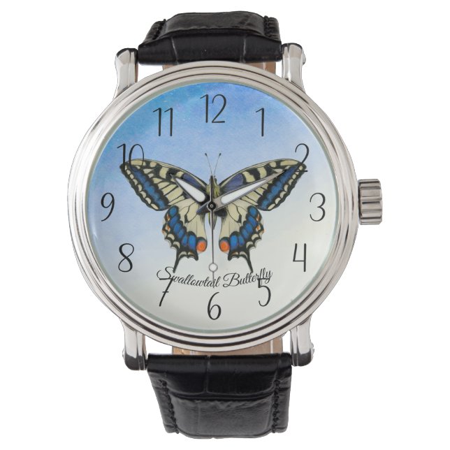 Swallowtail Butterfly Watercolor Painting Watch (Front)