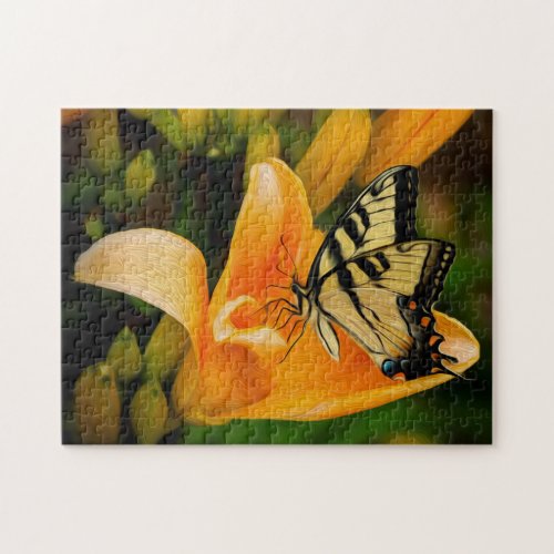 Swallowtail Butterfly Yellow Black Flowers Photo Jigsaw Puzzle