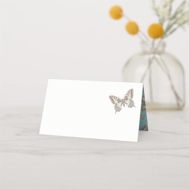 Swallowtail inked art aqua guest place cards (Front)