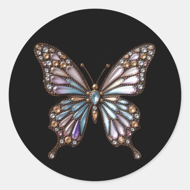 Swallowtail Jeweled Rhinestone Butterfly Classic Round Sticker (Front)