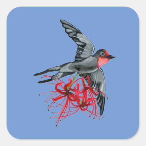 Swallowtail kite in flight with red spider lilies square sticker