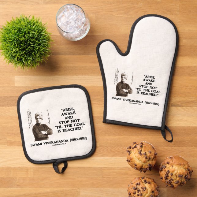 Swami Vivekananda Arise Awake Stop Not 'Til Goal Oven Mitt & Pot Holder Set (Top Down)