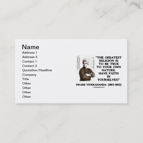 Swami Vivekananda Greatest Religion True To Own Business Card