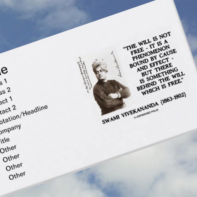 Swami Vivekananda Will Is Not Free Cause Effect Business Card (Inspirational quote by religious leader Swami Vivekananda for any believer in free will)