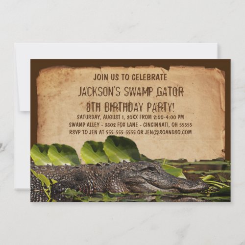 Swamp Alligator Custom Birthday Party Invitation