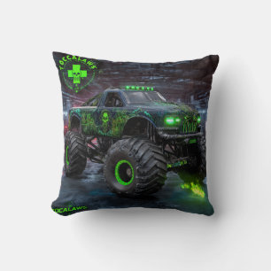 Swamp Beast: Toxic Skull Monster Truck Throw Pillow