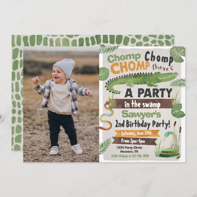 Swamp Birthday Invitation | Reptile Invitation (Front/Back)