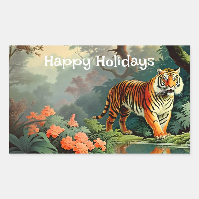 Swamp Forest Wildlife Tiger Vintage  Rectangular Sticker (Front)