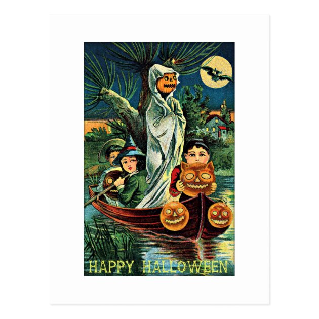 Swamp Ghost Pumpkin Vintage Halloween Postcard