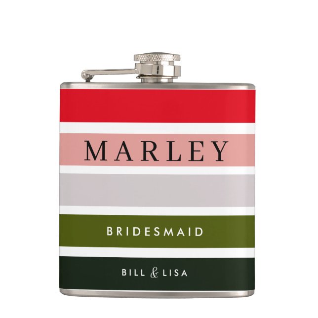 Swamp Green Personalized Bridesmaid Hip Flask (Front)