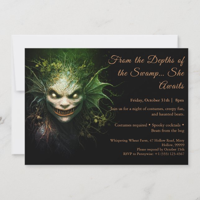 Swamp Hag Halloween Costume Party Invitation (Front)