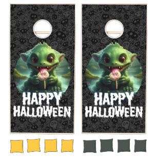 Swamp Monster Eating Candy Happy Halloween Cornhole Set