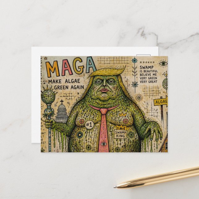 Swamp Monster Make Algea Green Again collage Postcard (Front/Back In Situ)