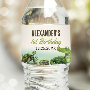 Swamp Reptile 1st Birthday Party  Water Bottle Label