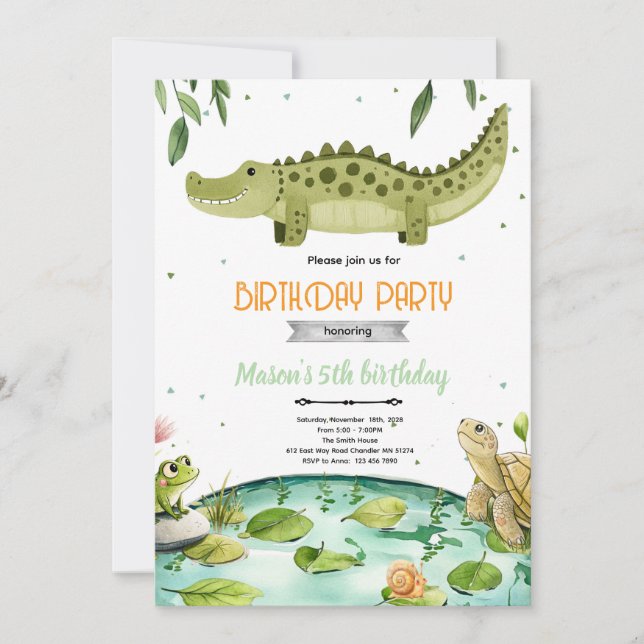 Swamp reptiles birthday party invitation (Front)