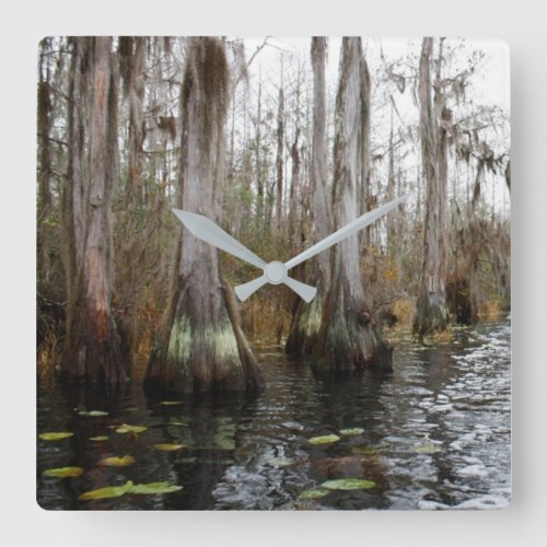 Swamp Scene Winter Cypress Tress Square Wall Clock