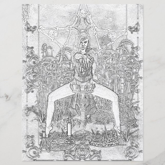 Swamp Witch Dark Magick Coloring Page Paper (Front)