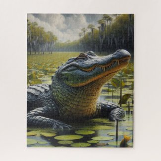 Swamp with Bull Alligator Jigsaw Puzzle