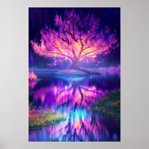 Swamps Enchantment Tree Illuminated in Purple Poster