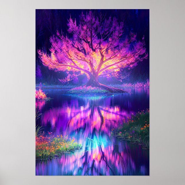 Swamp's Enchantment, Tree Illuminated in Purple Poster (Front)