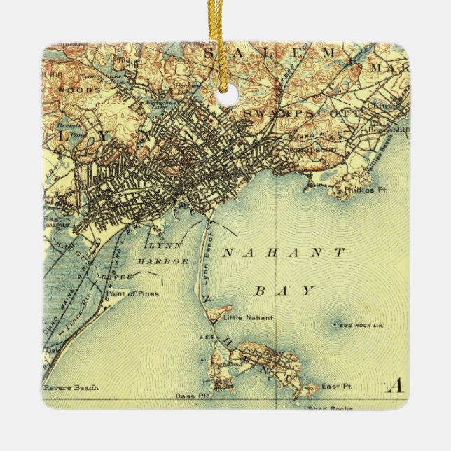 Swampscott MA Vintage Map Ceramic Ornament (Front)
