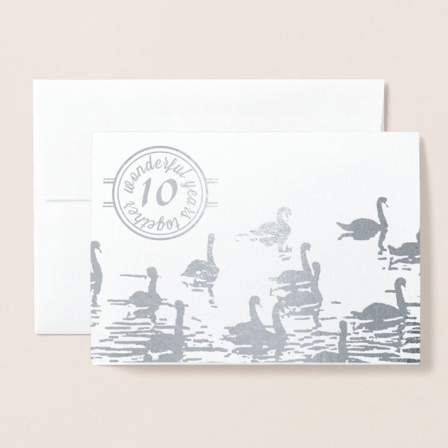 Swan 10th tin wedding anniversary card (Front With Envelope)