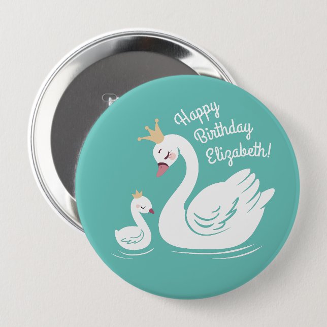 Swan 1st Birthday Party Baby Shower Button (Front & Back)