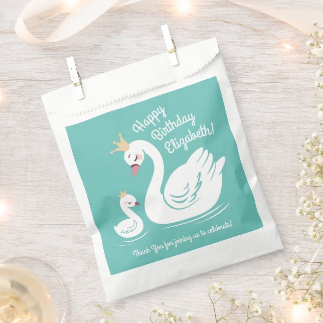 Swan 1st Birthday Party Baby Shower Favor Bag (Clipped)