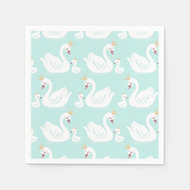 Swan 1st Birthday Party Baby Shower Napkins (Front)