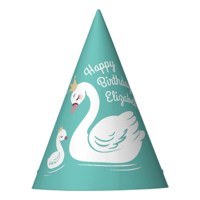 Swan 1st Birthday Party Baby Shower Party Hat (Front)