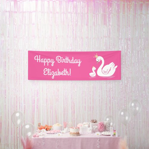 Swan 1st Birthday Party Baby Shower Pink Banner