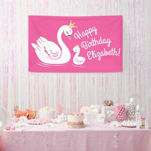 Swan 1st Birthday Party Baby Shower Pink Banner