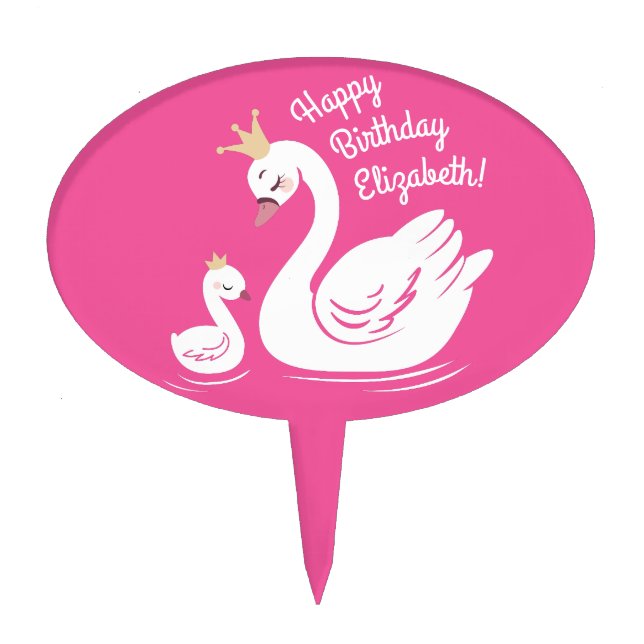 Swan 1st Birthday Party Baby Shower Pink Cake Topper (Front)