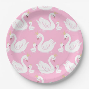 Swan 1st Birthday Party Baby Shower Pink Paper Plates