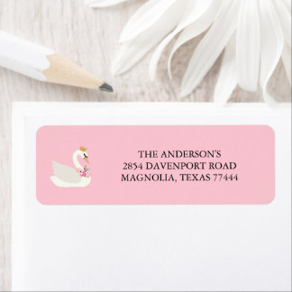 Swan A Little Princess Pink Baby Shower Address Label