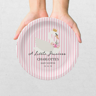 Swan A Little Princess Pink Baby Shower Paper Plates