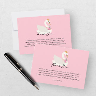 Swan A Little Princess Pink Baby Shower Thank You Card