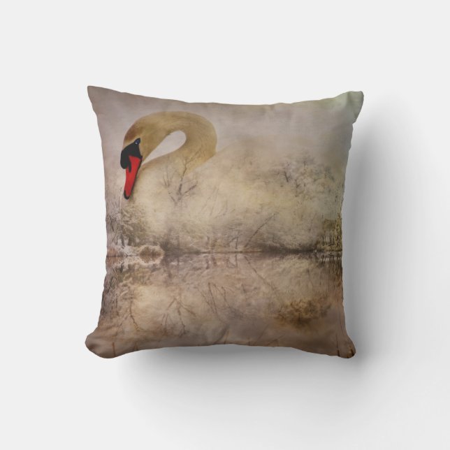 Swan Adrift Throw Pillow (Front)