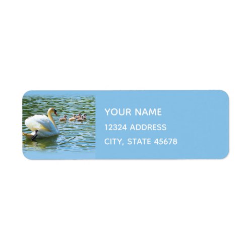 Swan and Cygnets Blue Return Address Label
