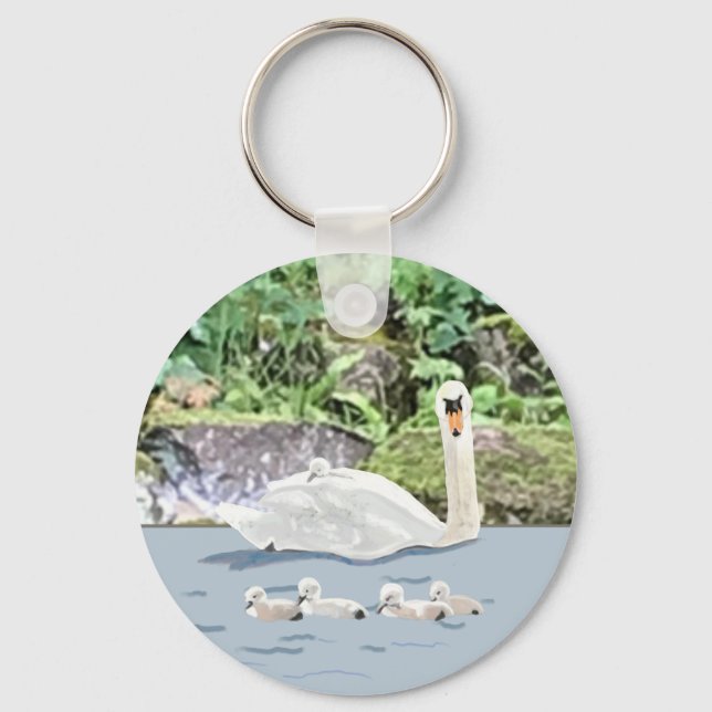 Swan and Cygnets Keychain (Front)