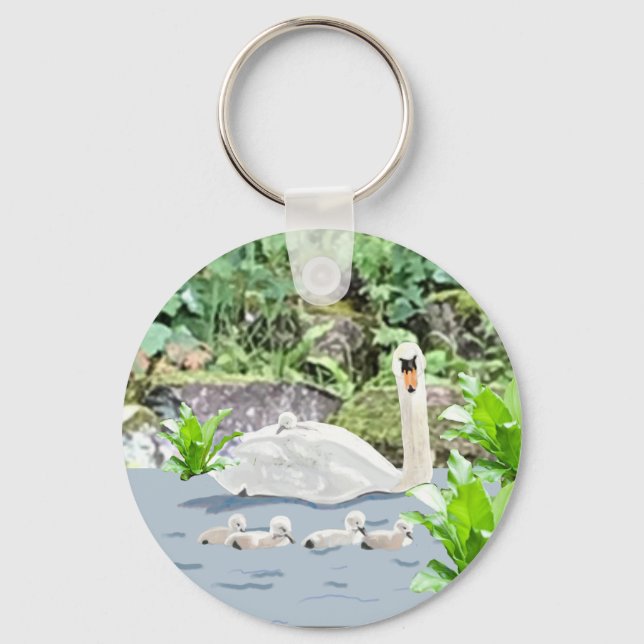 Swan and Cygnets Keychain (Front)