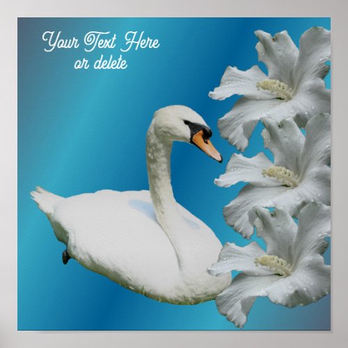 Swan And Hibiscus Flower Add Your Text Poster