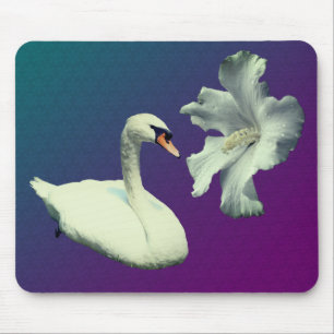 Swan And Hibiscus Flower Nature Mouse Pad