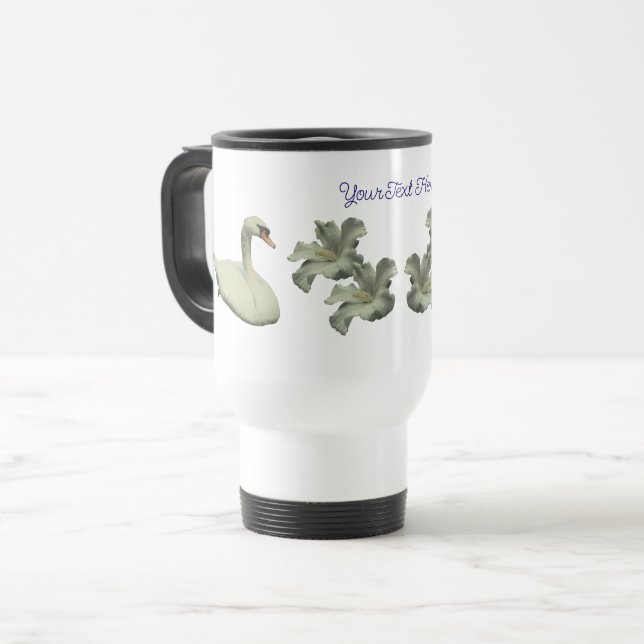 Swan And Hibiscus Flower Personalized Travel Mug (Front Left)