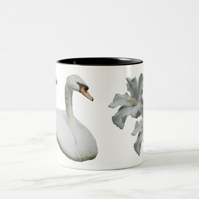 Swan And Hibiscus Flower Personalized Two-Tone Coffee Mug (Center)