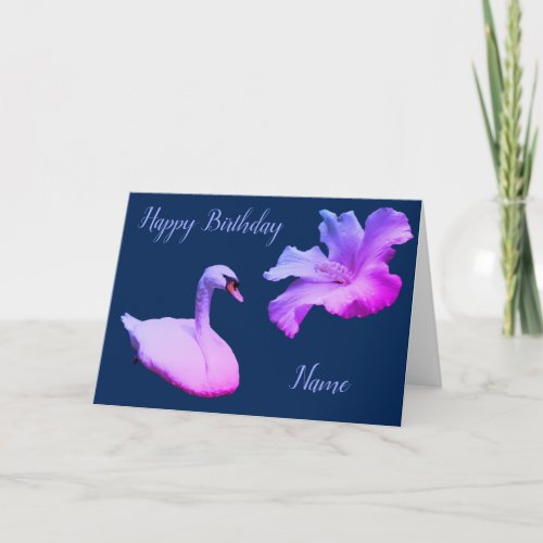 Swan And Hibiscus Personalized Birthday Card