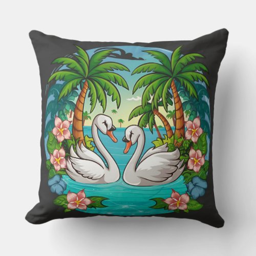 Swan and nature scene design throw pillow