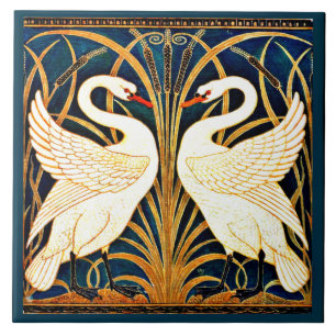Swan and Rush and Iris,  Ceramic Tile
